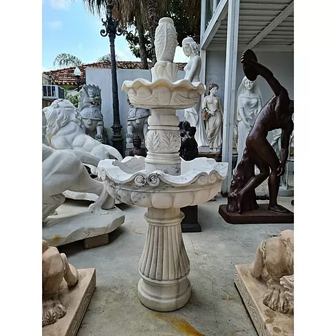 Chafariz de dois pratos para espelho d'água e lago ornamental em mármore